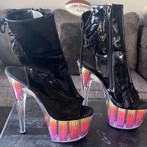 Black patent rainbow bottoms